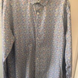 Bugatchi Blue and Pink Patterned Casual Shirt